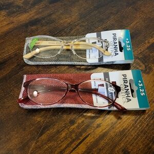 Piranha Optics Mens Womens Reading Glasses - Red and Clear +3.25
